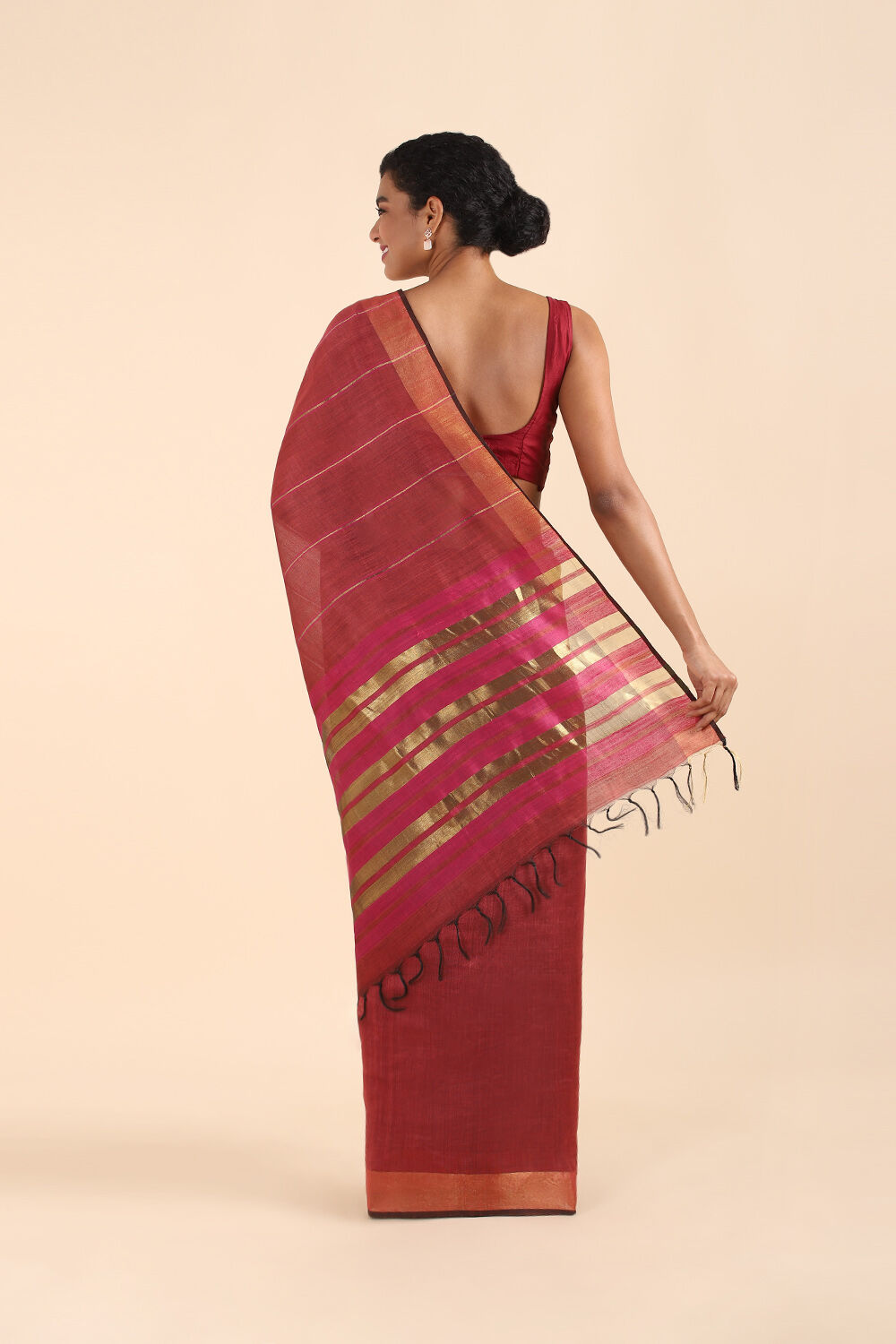 Red Pure Silk Viscose Bhagalpuri Saree image number null