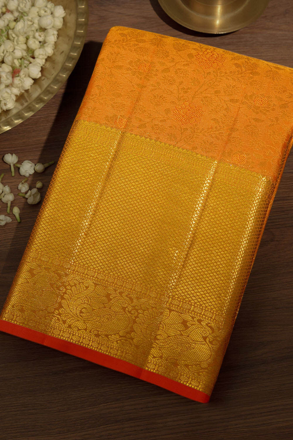Orange Pure Silk Woven Kanjivaram Saree image number null