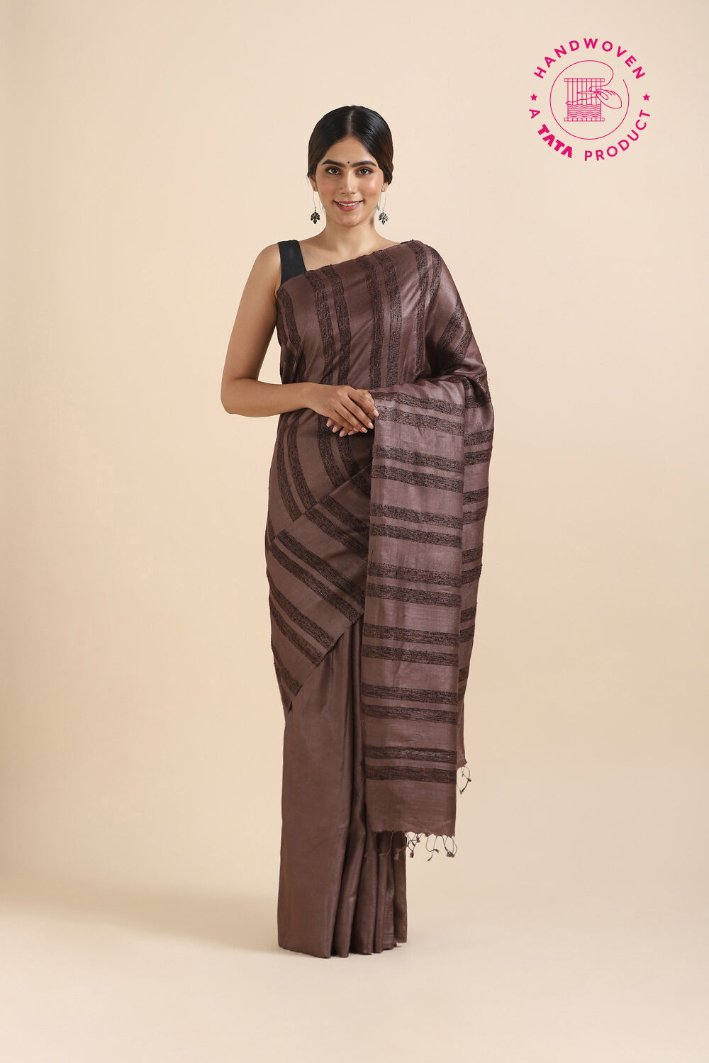 Brown Pure Tussar Silk Woven Saree image number null
