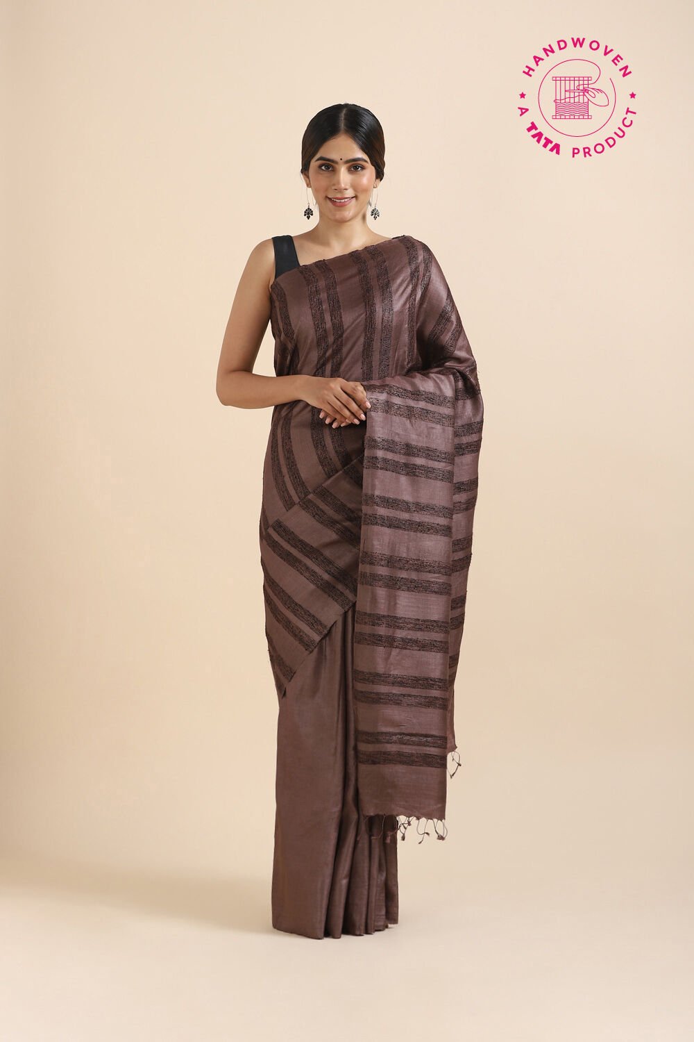 Brown Pure Tussar Silk Woven Saree image number null