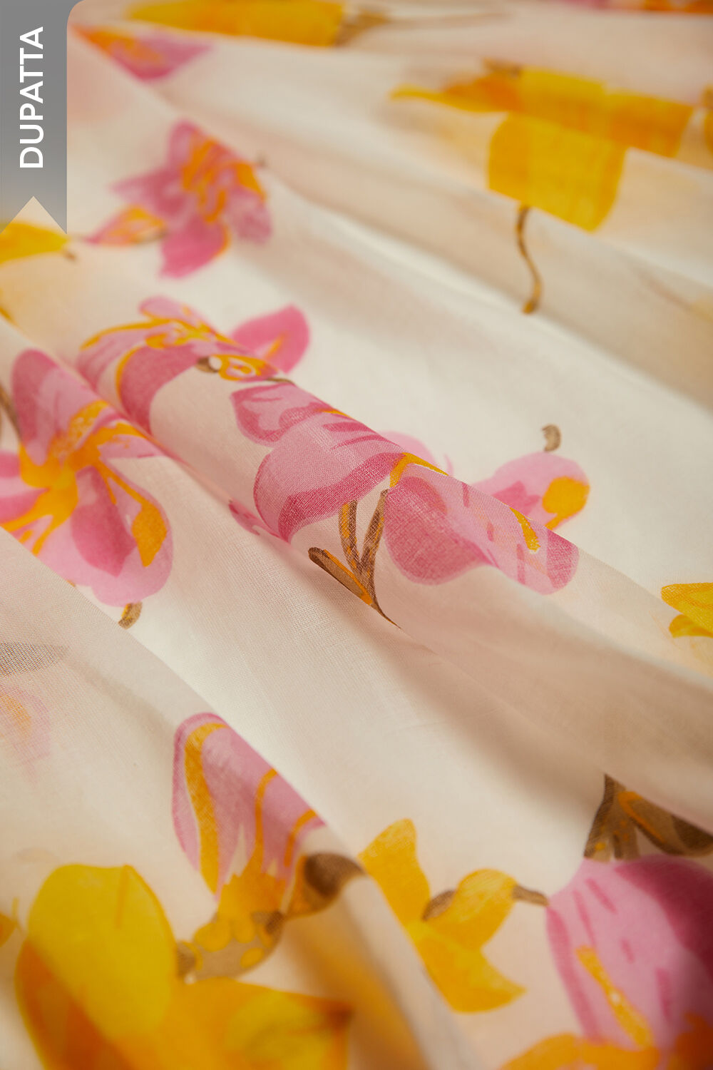 Off White Screen Printed Pure Cotton Unstitched Suit Set image number null