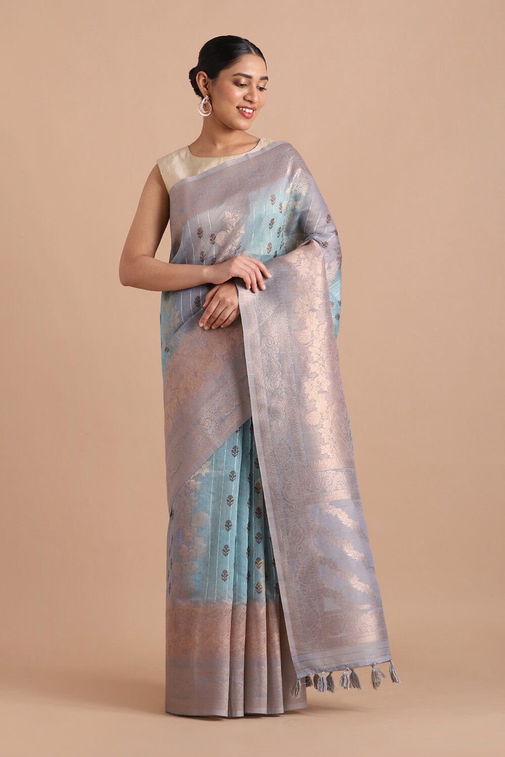 Grey Pure Embroidered Saree image number null