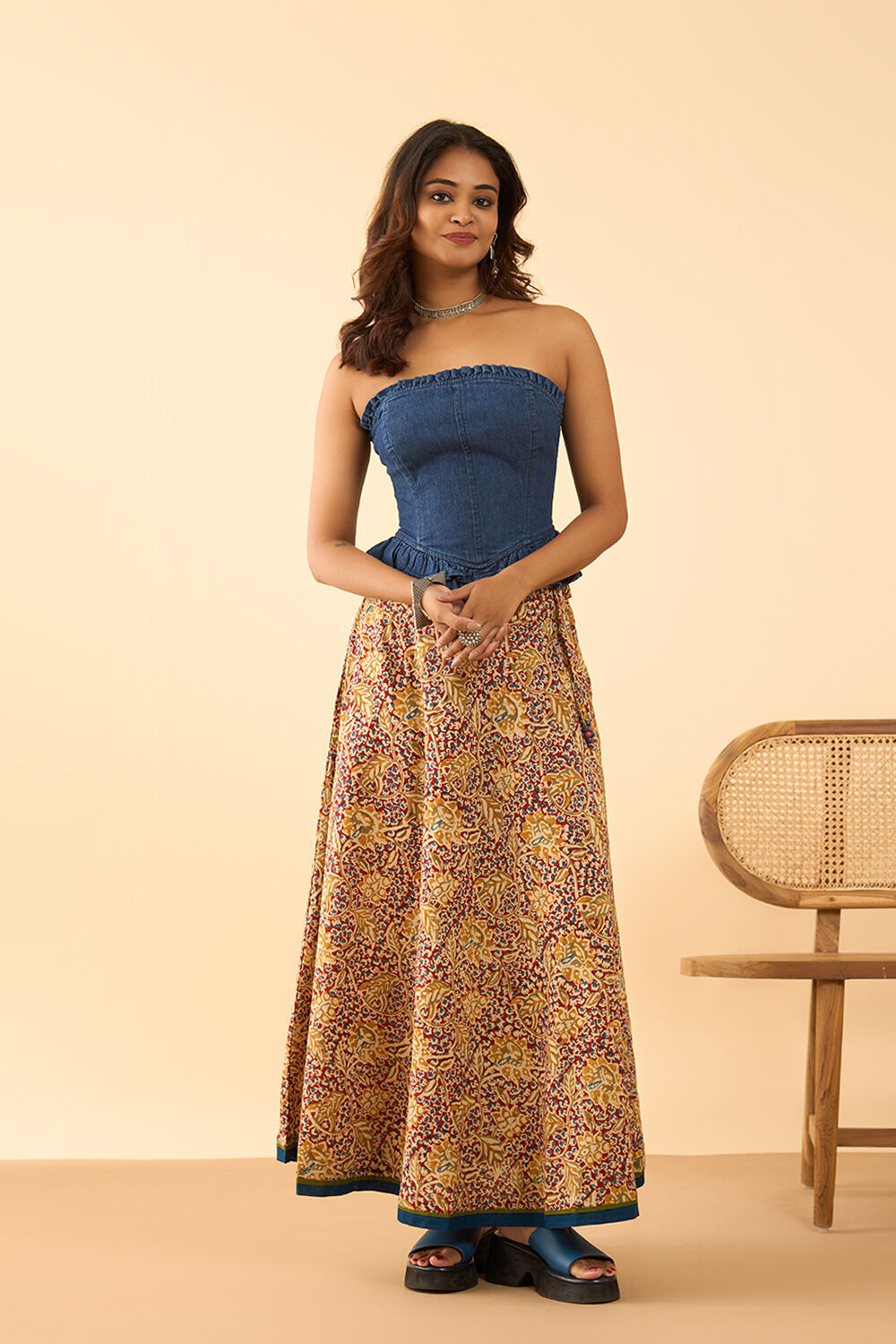 Dark Red Kalamkari Pure Cotton Ethnic Skirt image number null