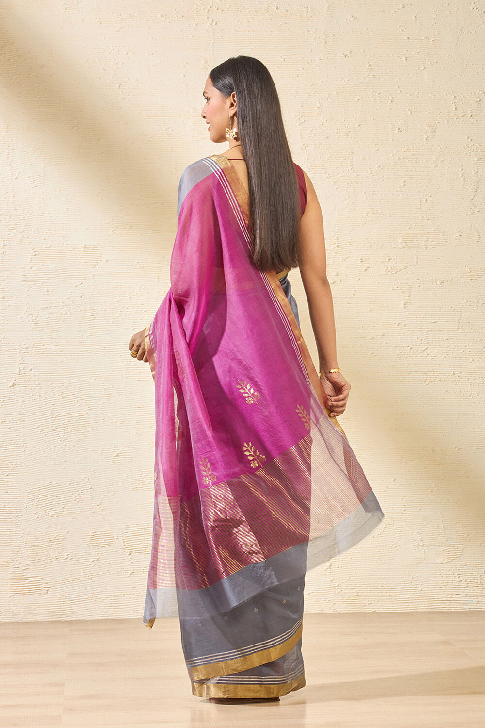 Grey Woven Pure Silk Cotton Chanderi Saree image number null