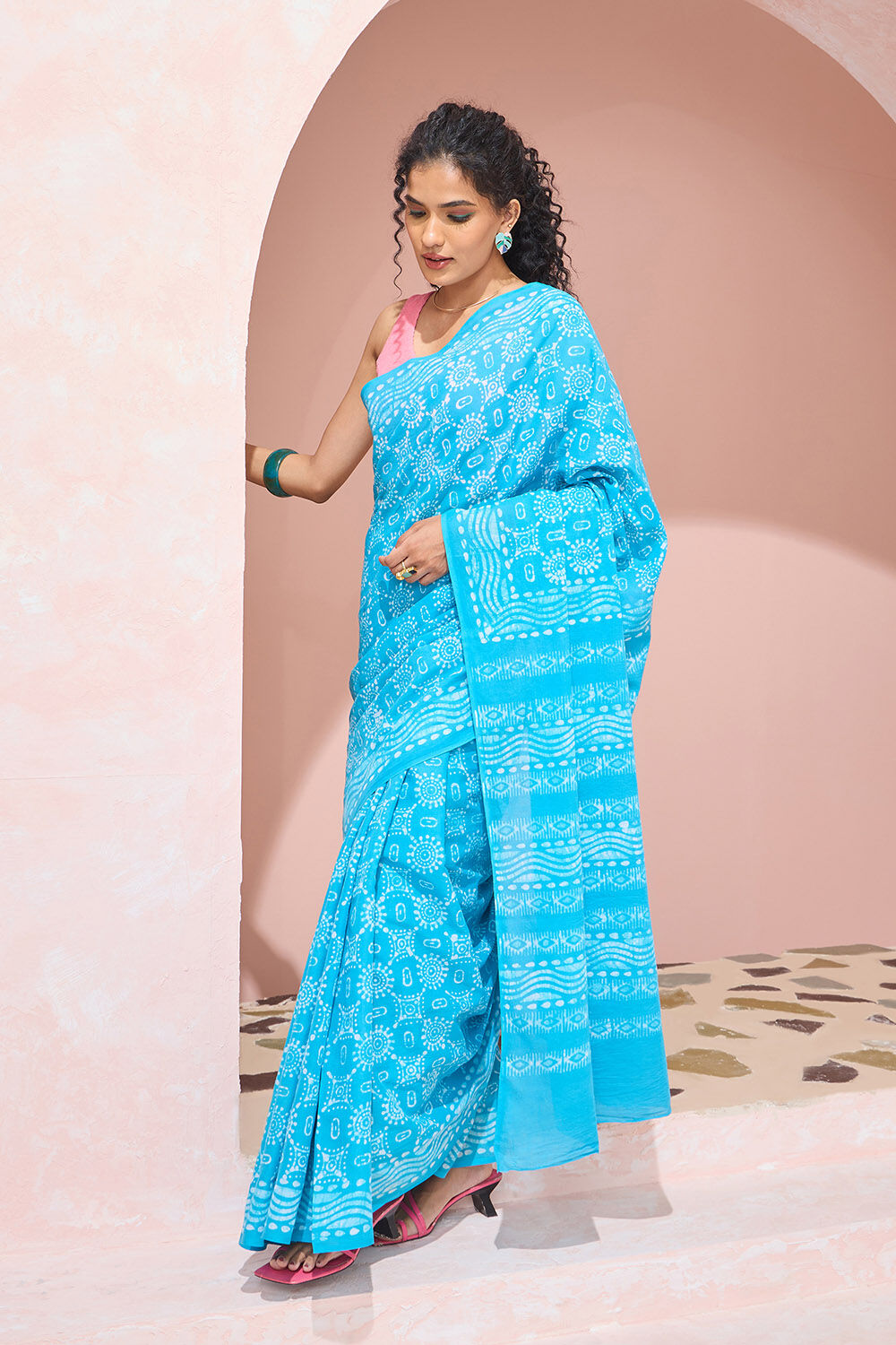 Light Blue Ujjain Pure Cotton Batik Saree image number null