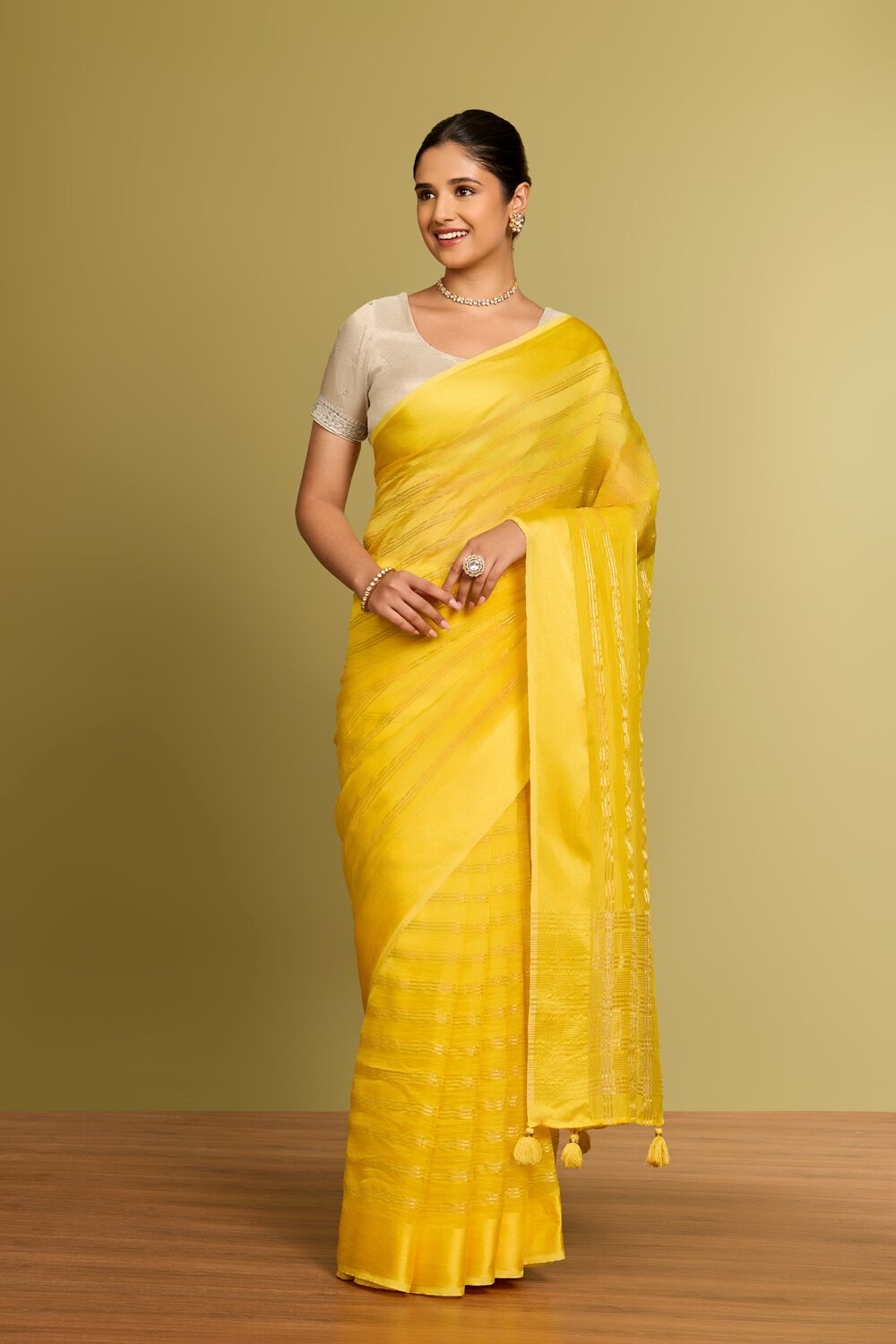 Yellow Viscose Organza Woven Saree image number null