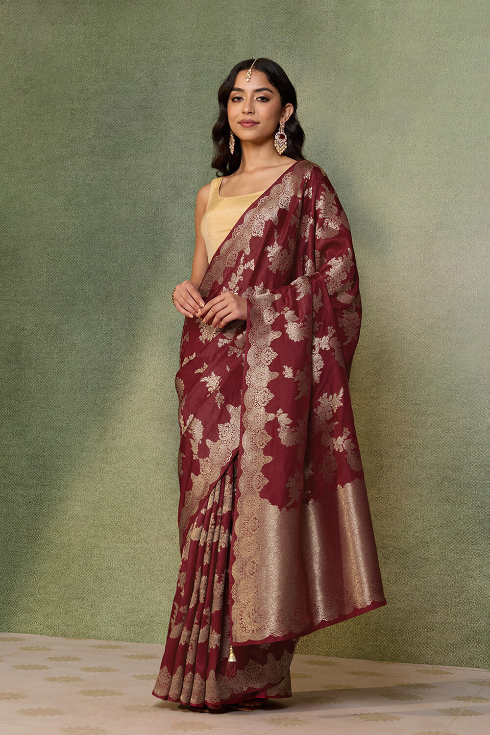 Dark Red Woven Pure Viscose Saree image number null