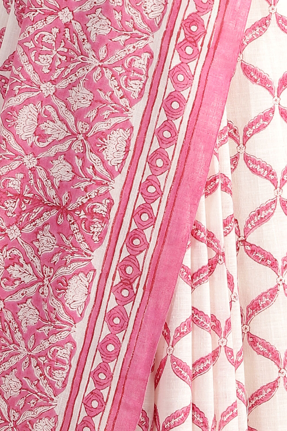 Light Pink Pure Khadi Cotton Block Print Sanganeri Saree image number null