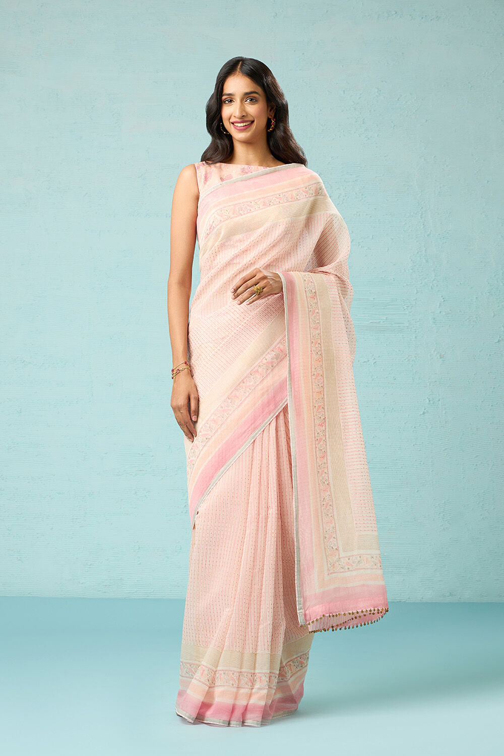 Pink Rajasthan Pure Silk Cotton Printed Mukaish Saree image number null