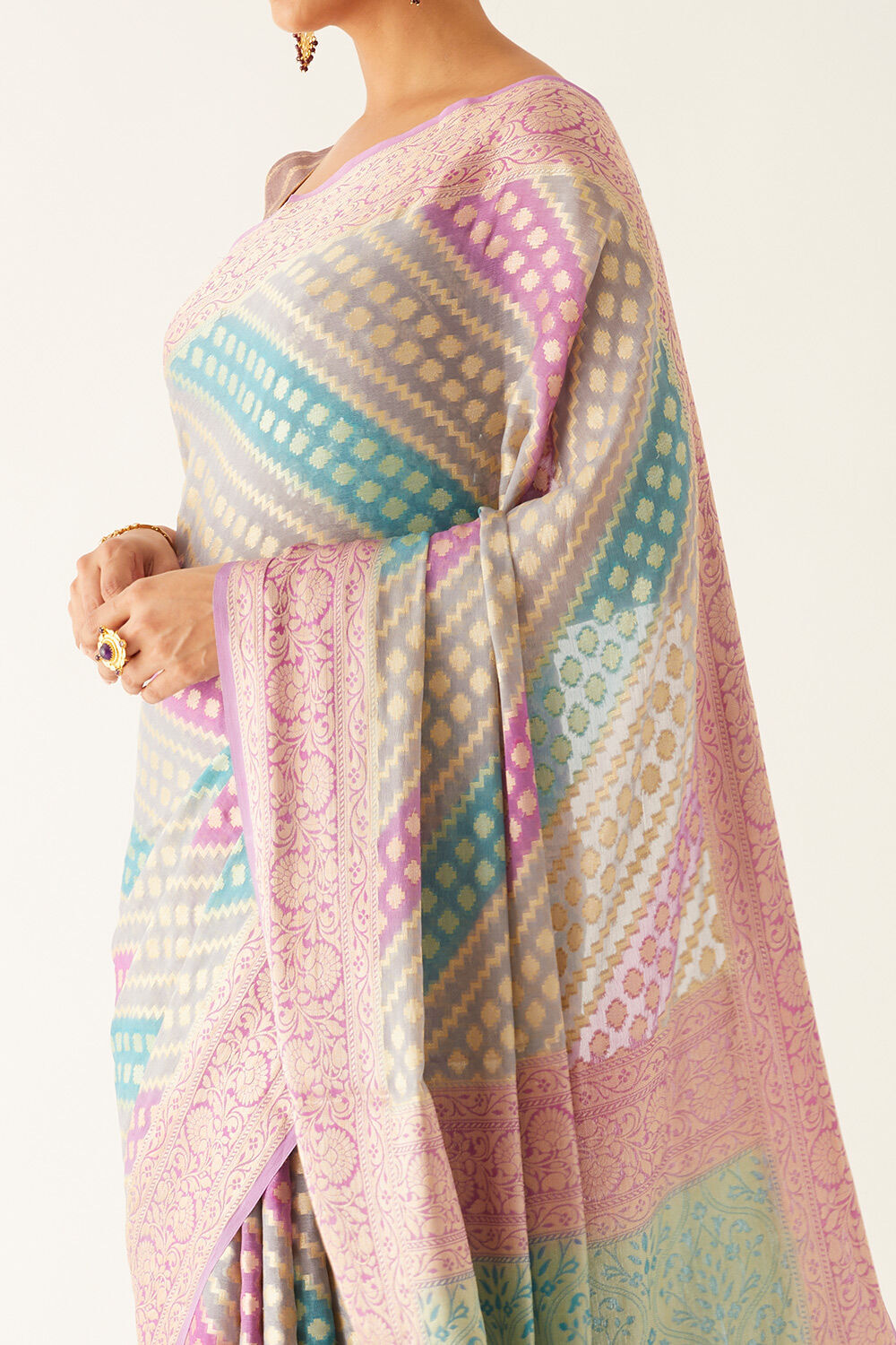 Multicolored Pure Georgette Banarasi Brocade Saree image number null