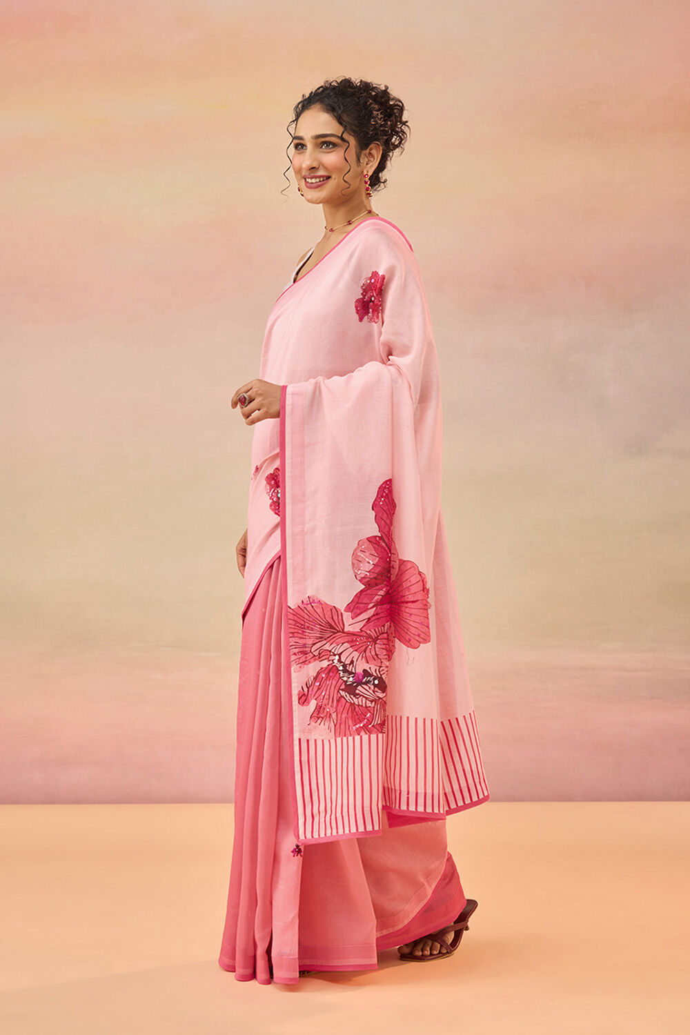Light Pink Pure Silk Cotton Printed Saree image number null