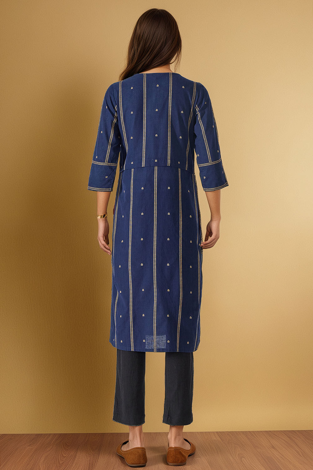 Dark Blue Pure Cotton Woven Kurta image number null