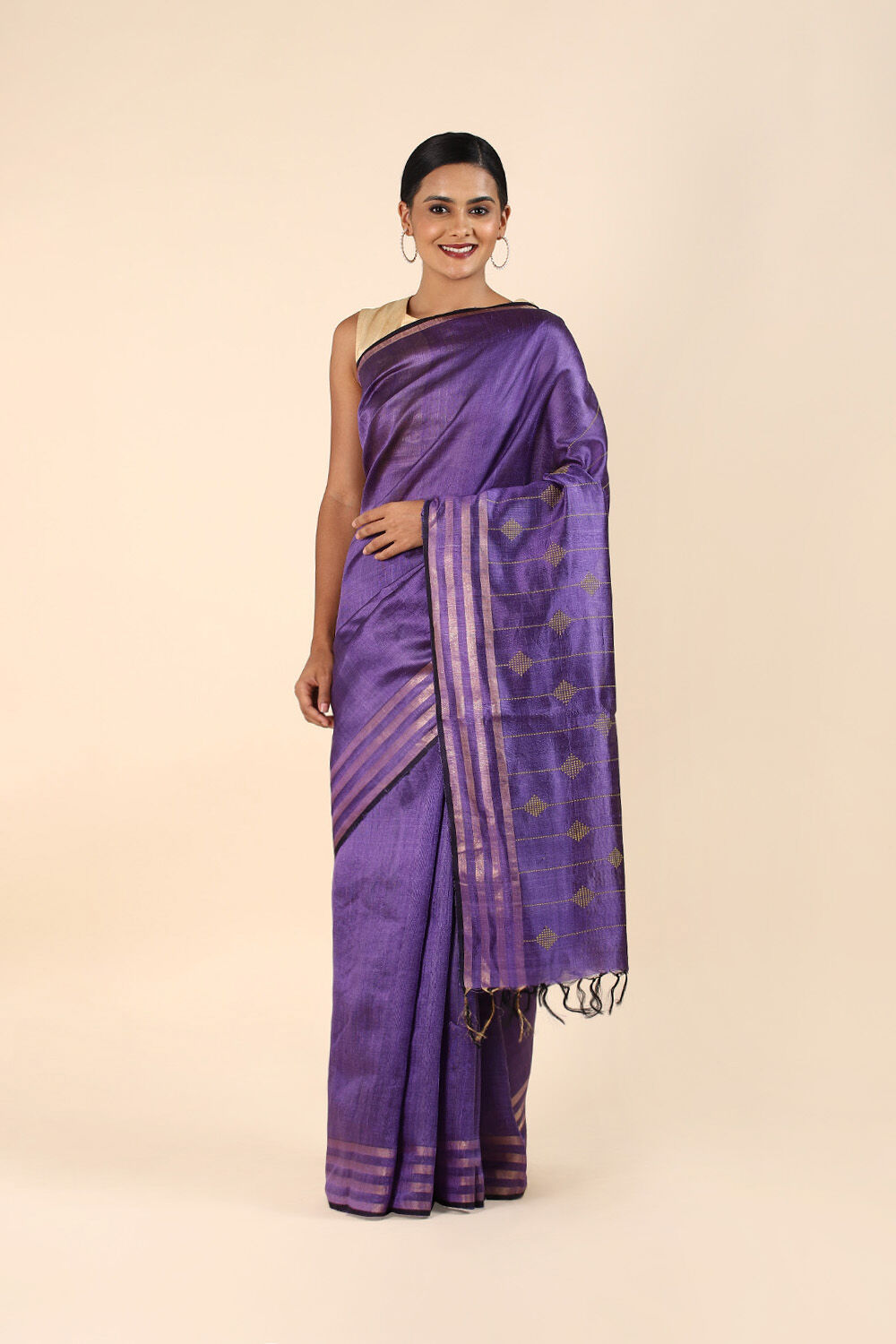 Violet Pure Tussar Silk Bhagalpuri Saree image number null
