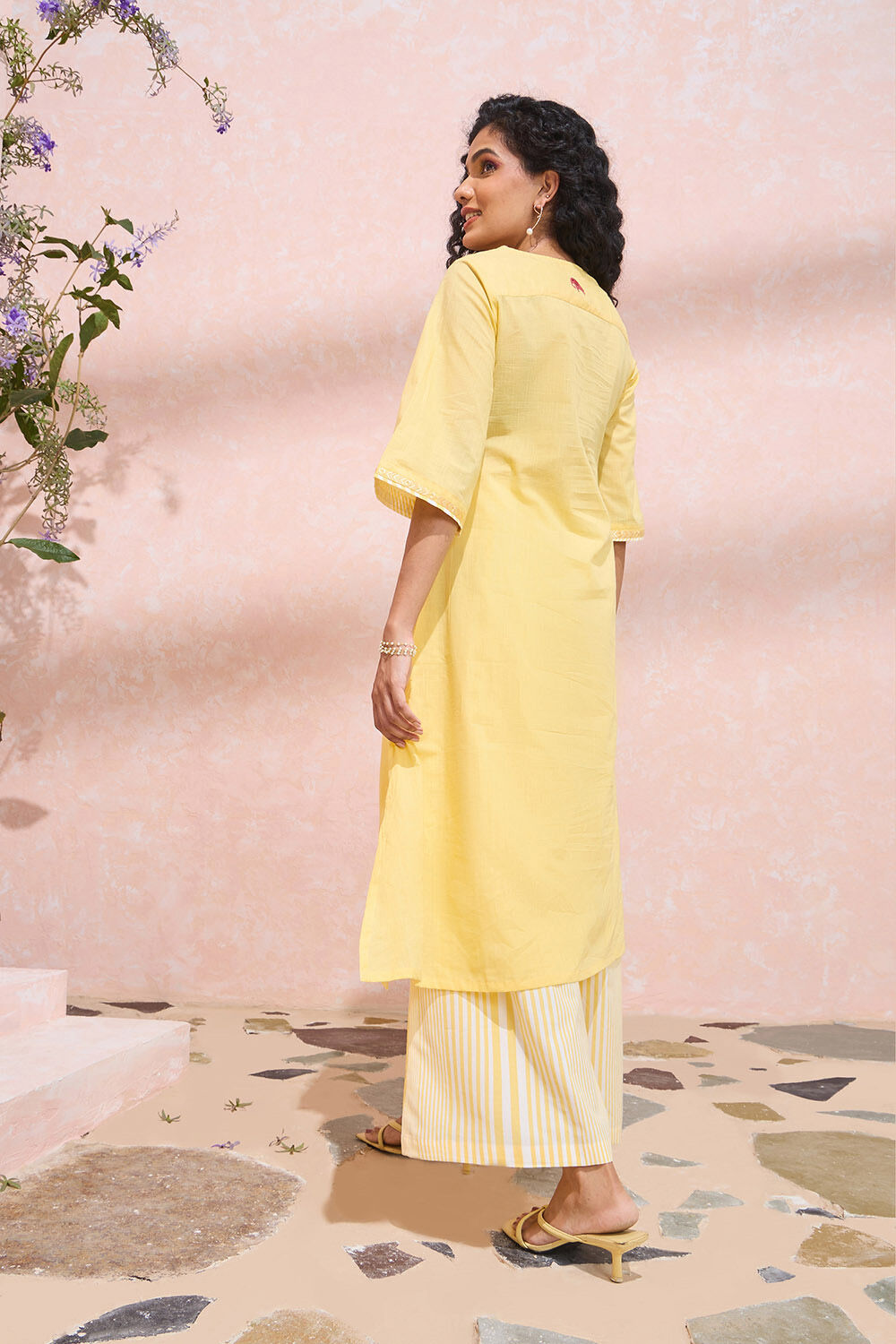 Yellow Pure Cotton Embroidered Kurta Set image number null