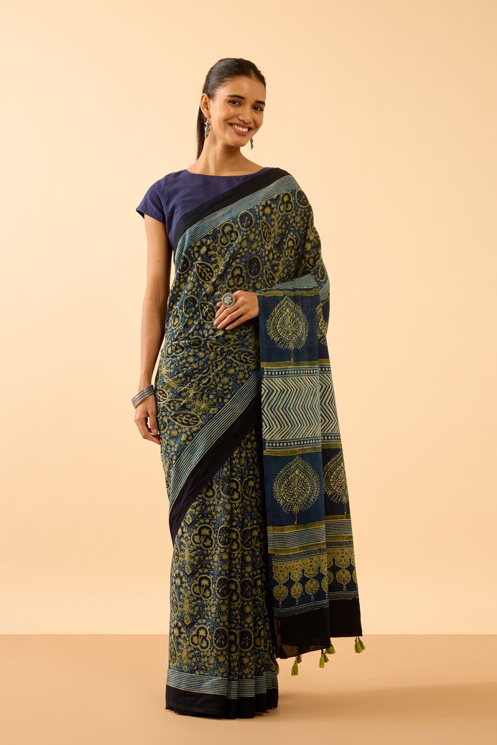 Blue Gujarat Pure Cotton Ajrakh Saree image number null