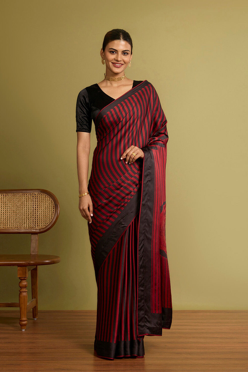 Red Printed Viscose Saree image number null