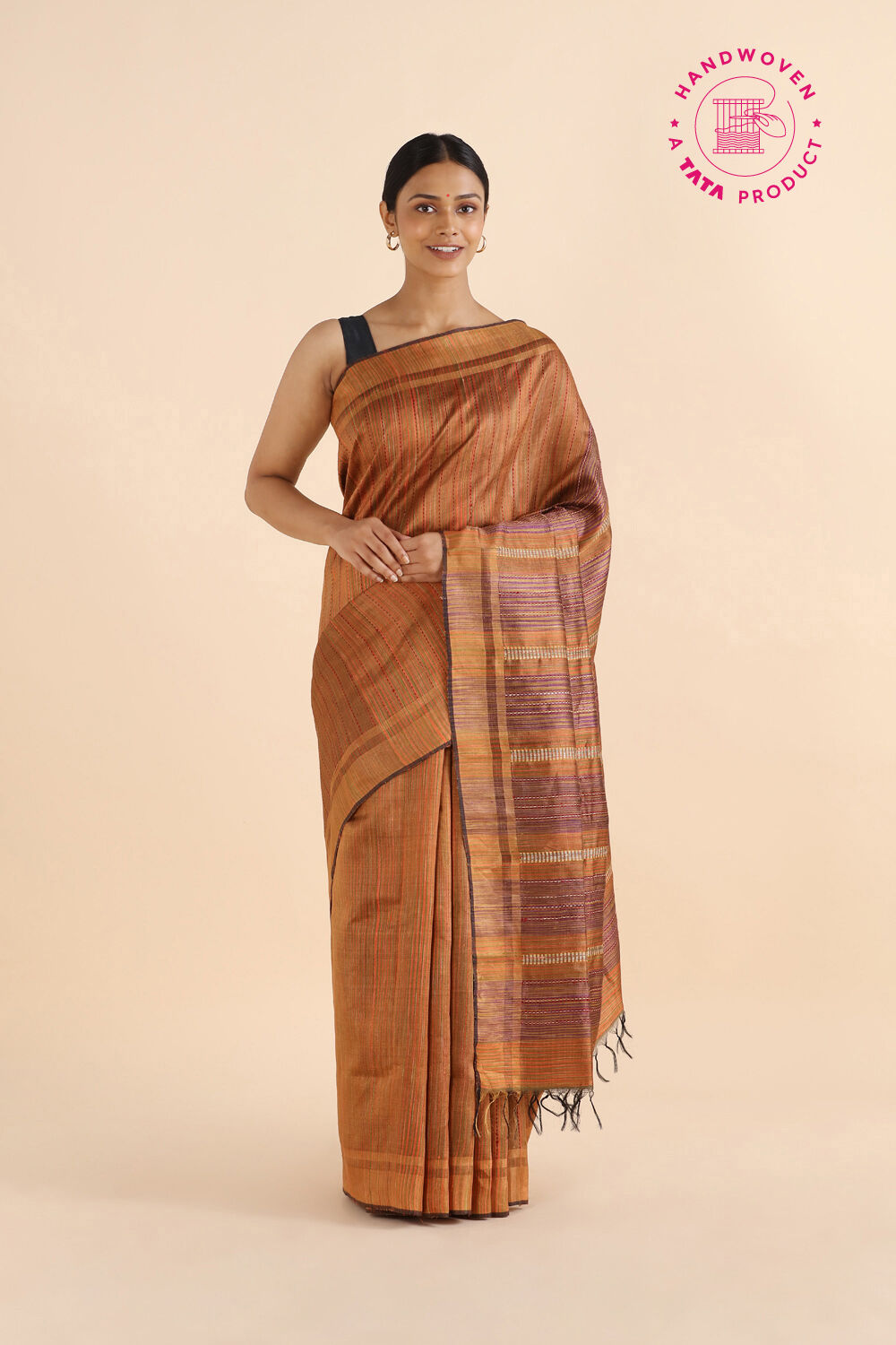 Brown Pure Tussar Silk Bhagalpuri Saree image number null