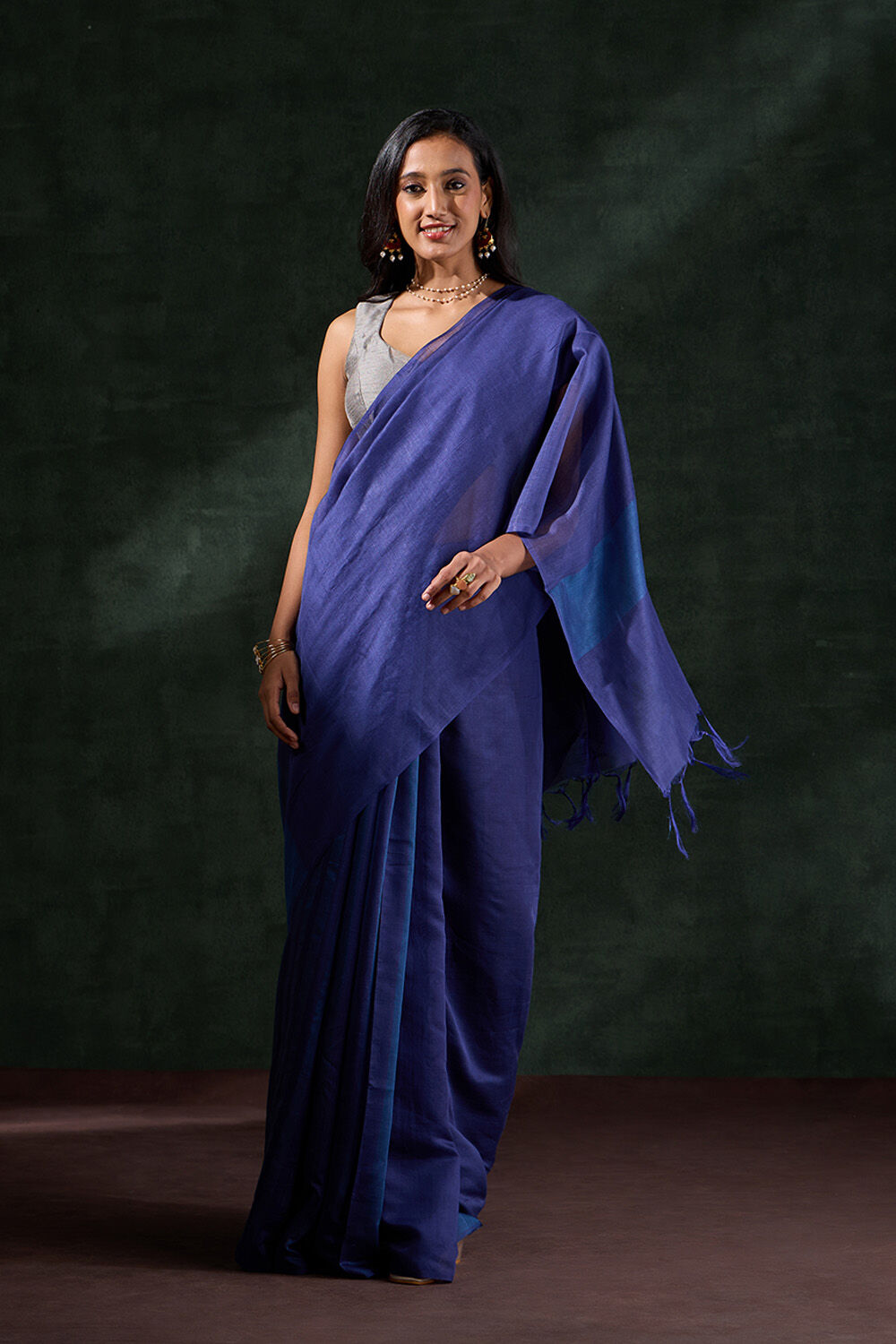 Dark Blue Bhagalpur Woven Silk Viscose Saree image number null