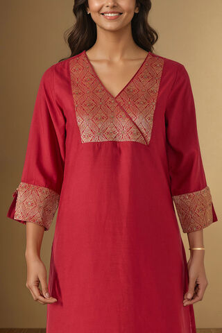Red Brocade Pure Viscose Kurta Set thumbnail image number null
