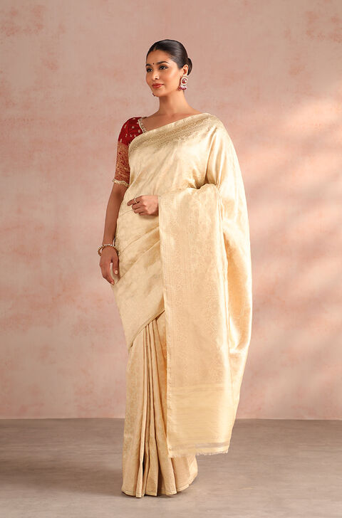 Off White Pure Silk Woven Banarasi Saree