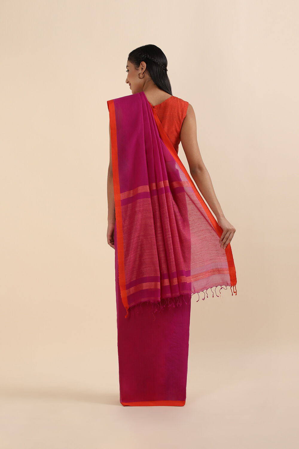 Dark Pink Pure Silk Cotton Bengal Saree image number null