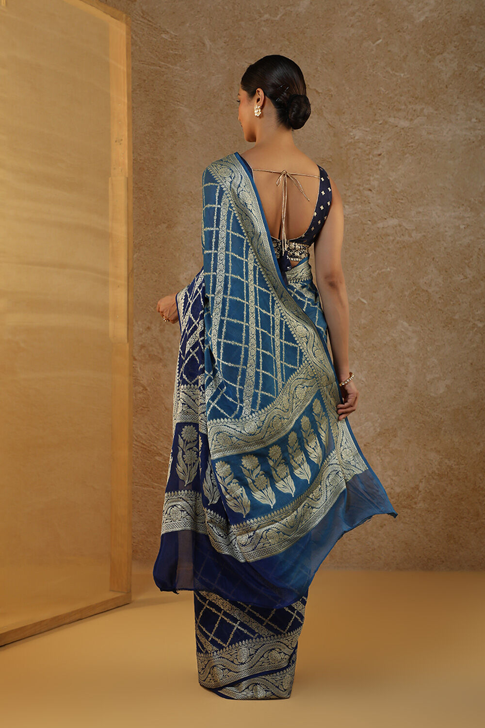 Blue Pure Silk Georgette Cutwork Banarasi Saree image number null