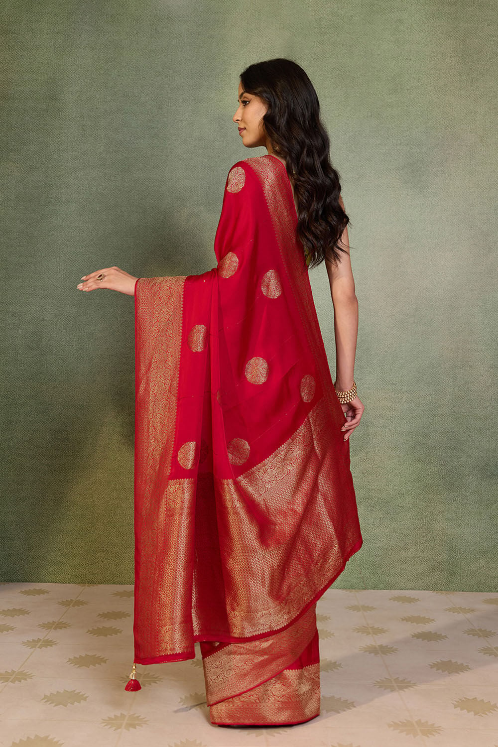 Red Woven Design Pure Viscose Saree image number null