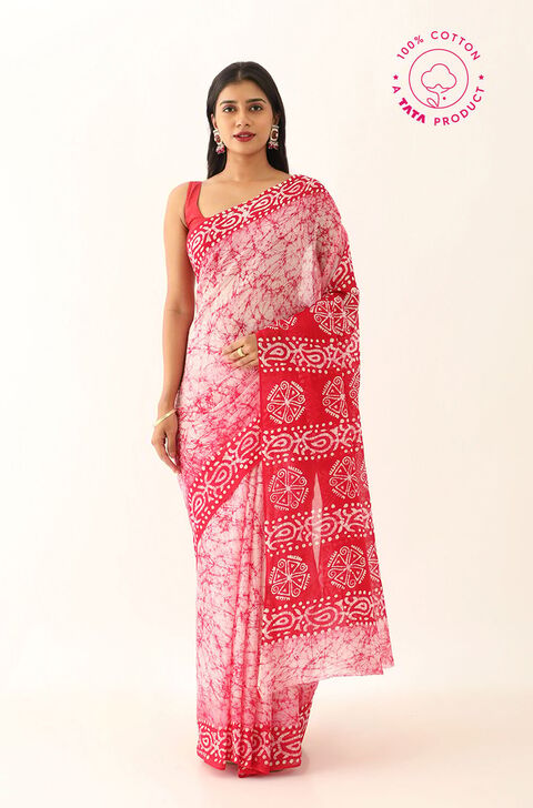 White Pure Cotton Batik Saree