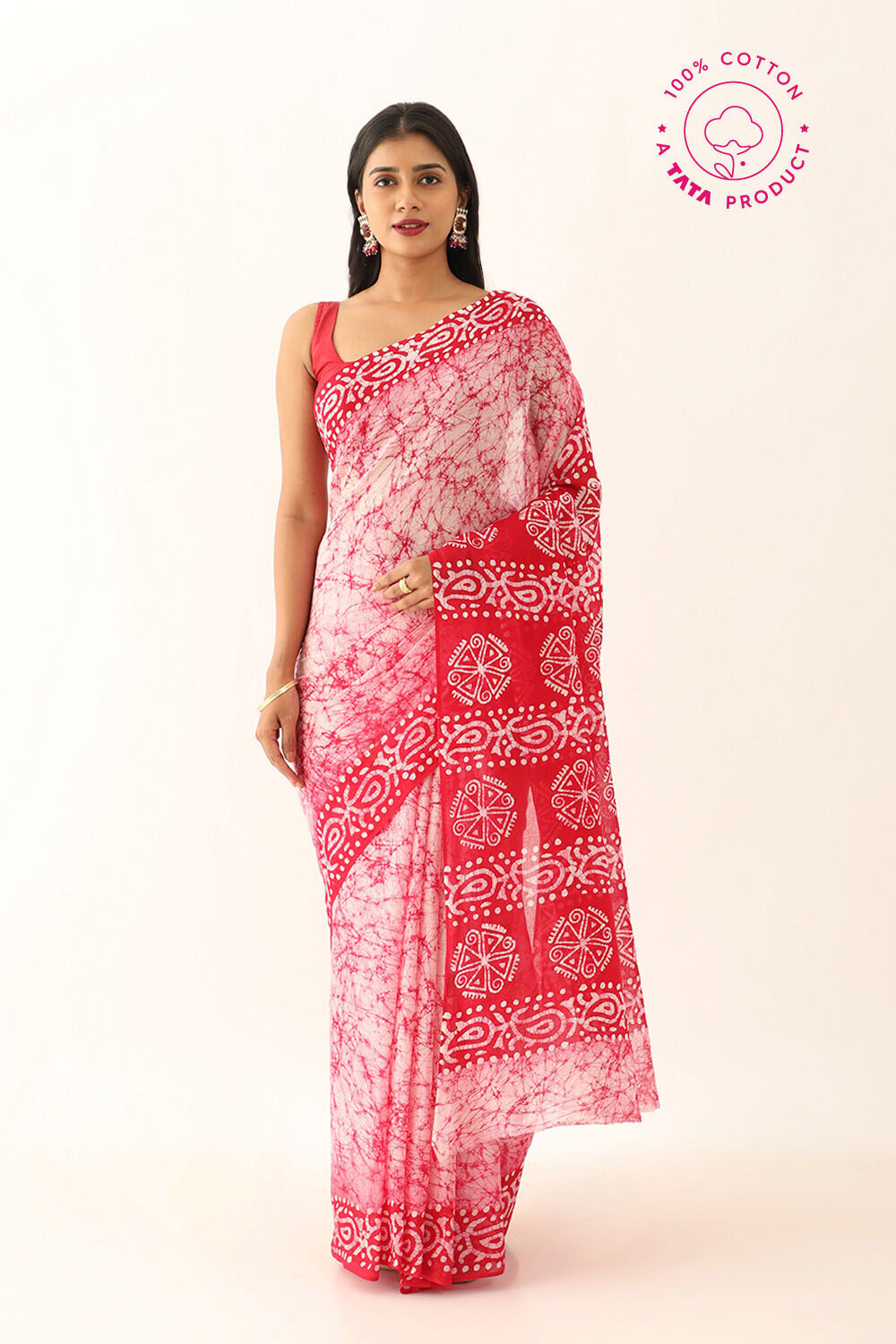 White Pure Cotton Batik Saree image number null