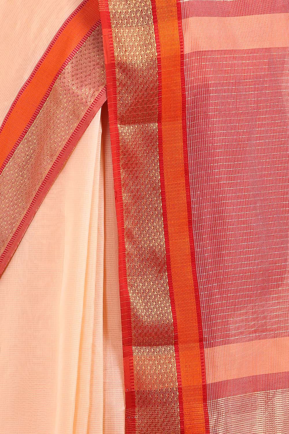 Light Orange Pure Silk Cotton Maheswari Saree image number null