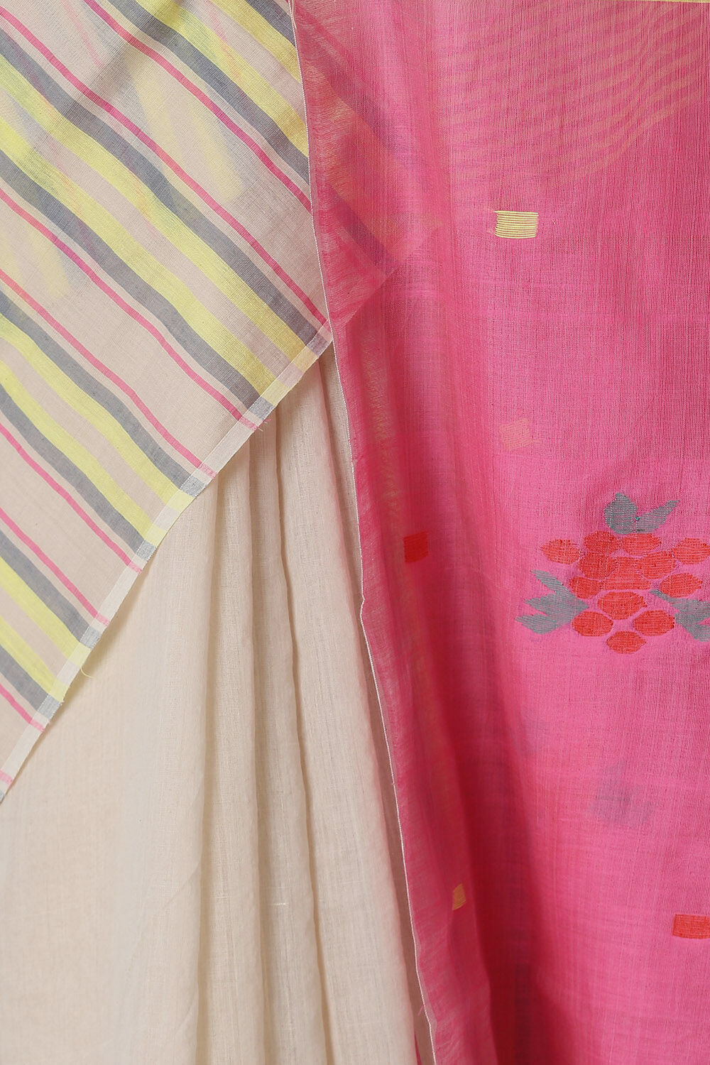 Off White Pure Silk Cotton Jamdani Saree image number null