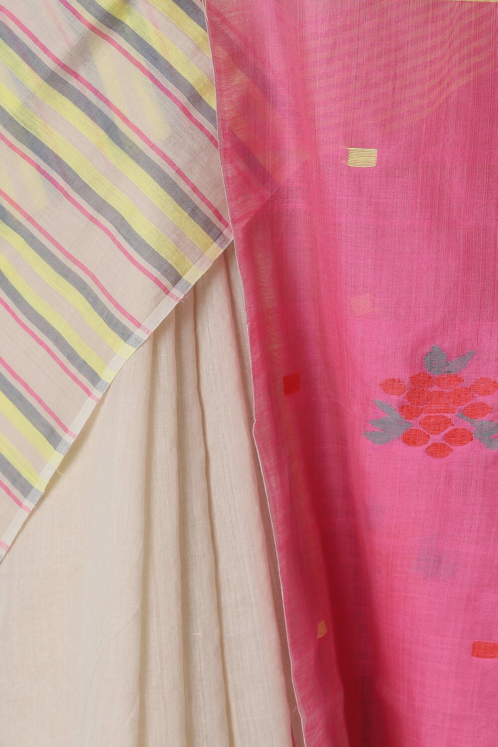 Off White Pure Silk Cotton Jamdani Saree image number null