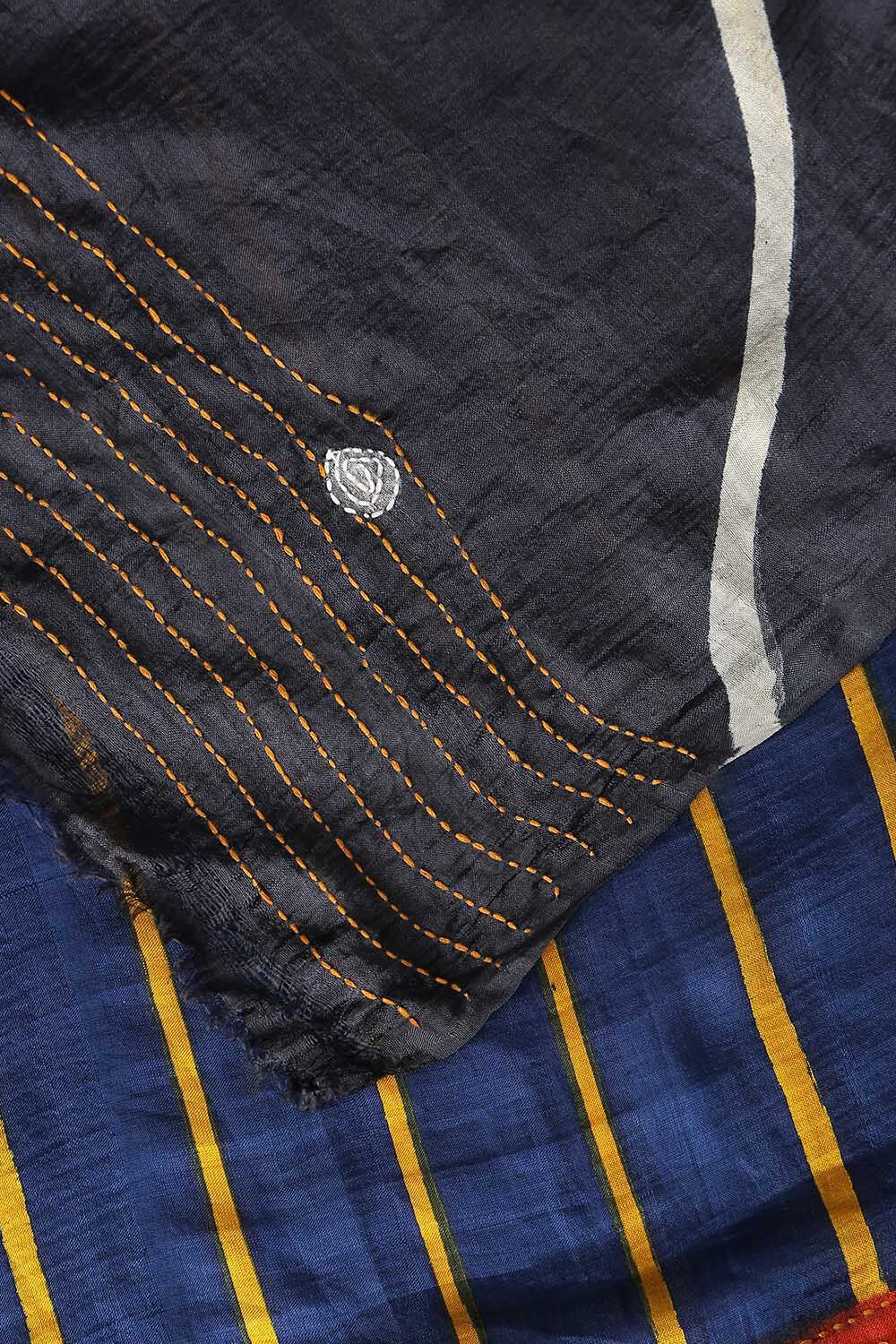 Grey Pure Silk Hand Painted Saree image number null