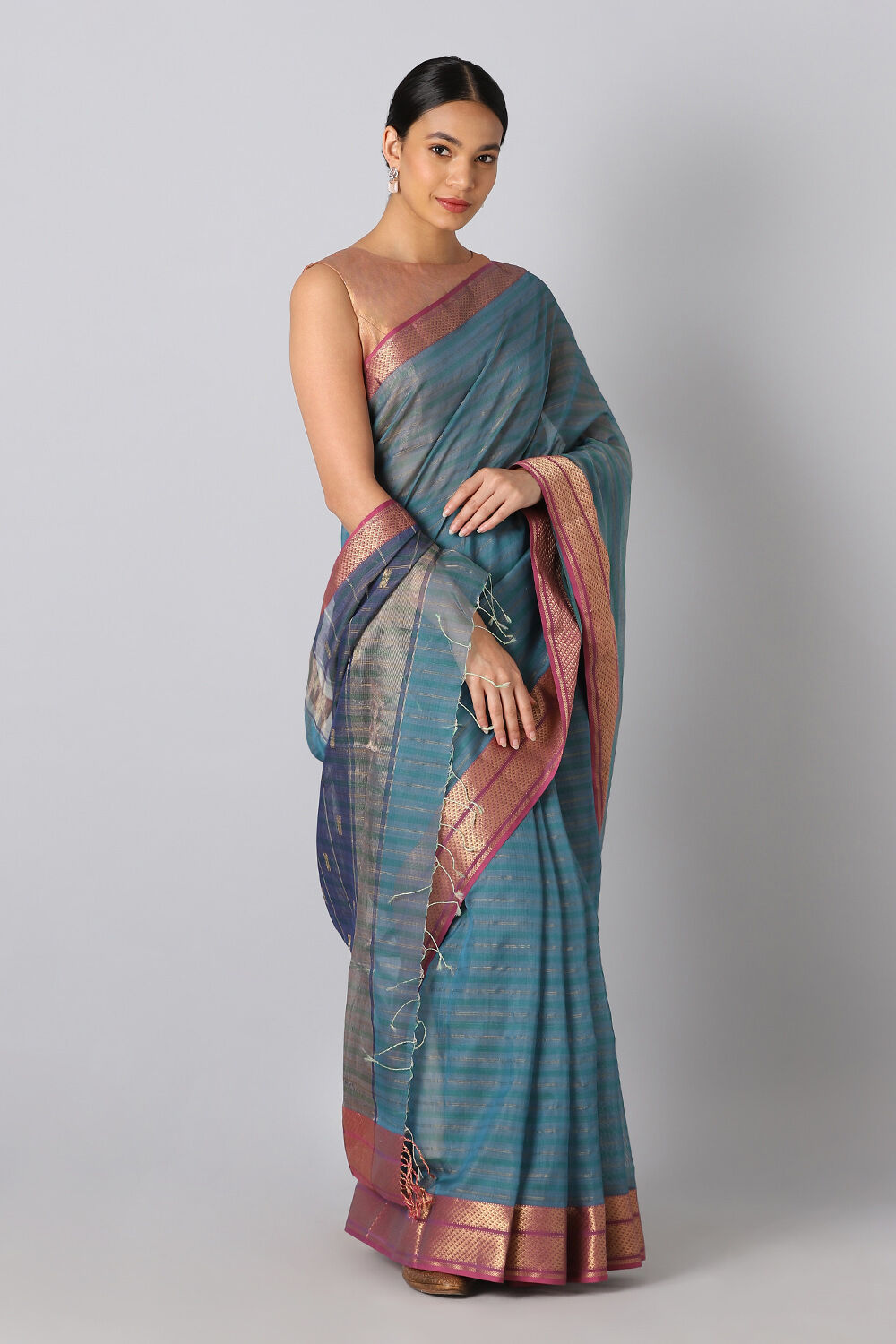 Light Blue Pure Silk Cotton Maheswari Saree image number null