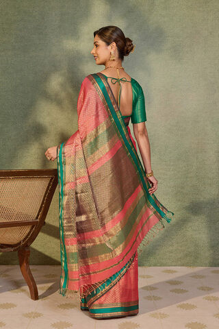 Pink Brocade Pure Silk Cotton Maheshwari Saree thumbnail image number null