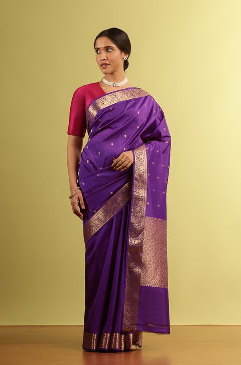 Dark Violet Silk Viscose Woven Saree