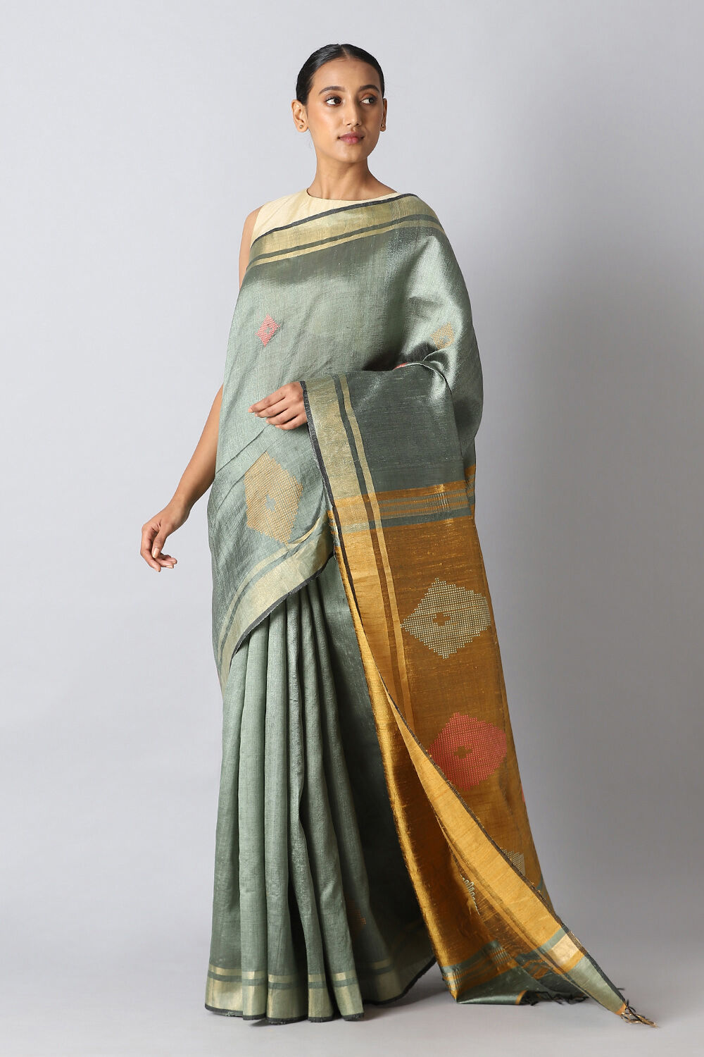 Light Green Pure Tussar Silk Bhagalpuri Saree image number null