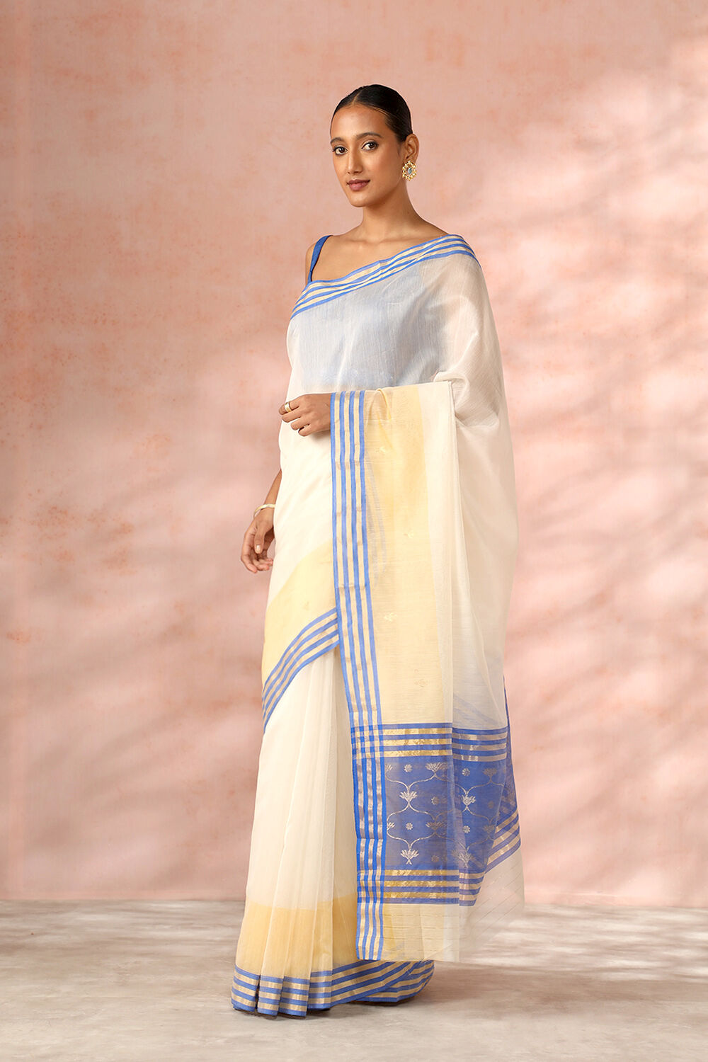 Off White Chanderi Pure Silk Cotton Woven Saree image number null