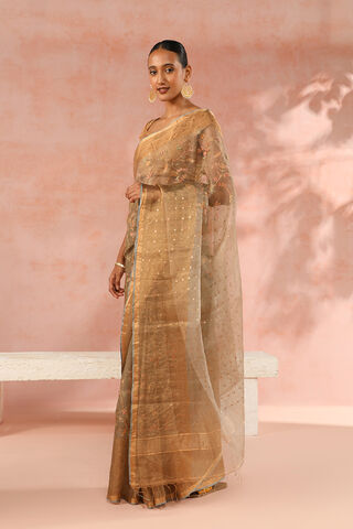Grey Contemporary Pure Tissue Organza Embroidery Saree thumbnail image number null