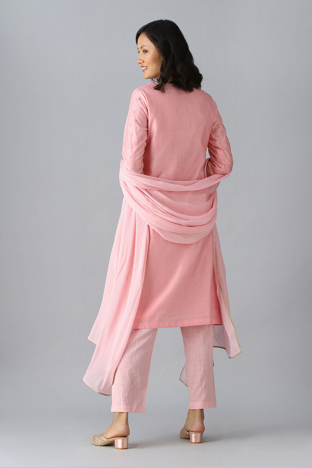 Light Pink Embroidered Silk Cotton Kurta Set image number null