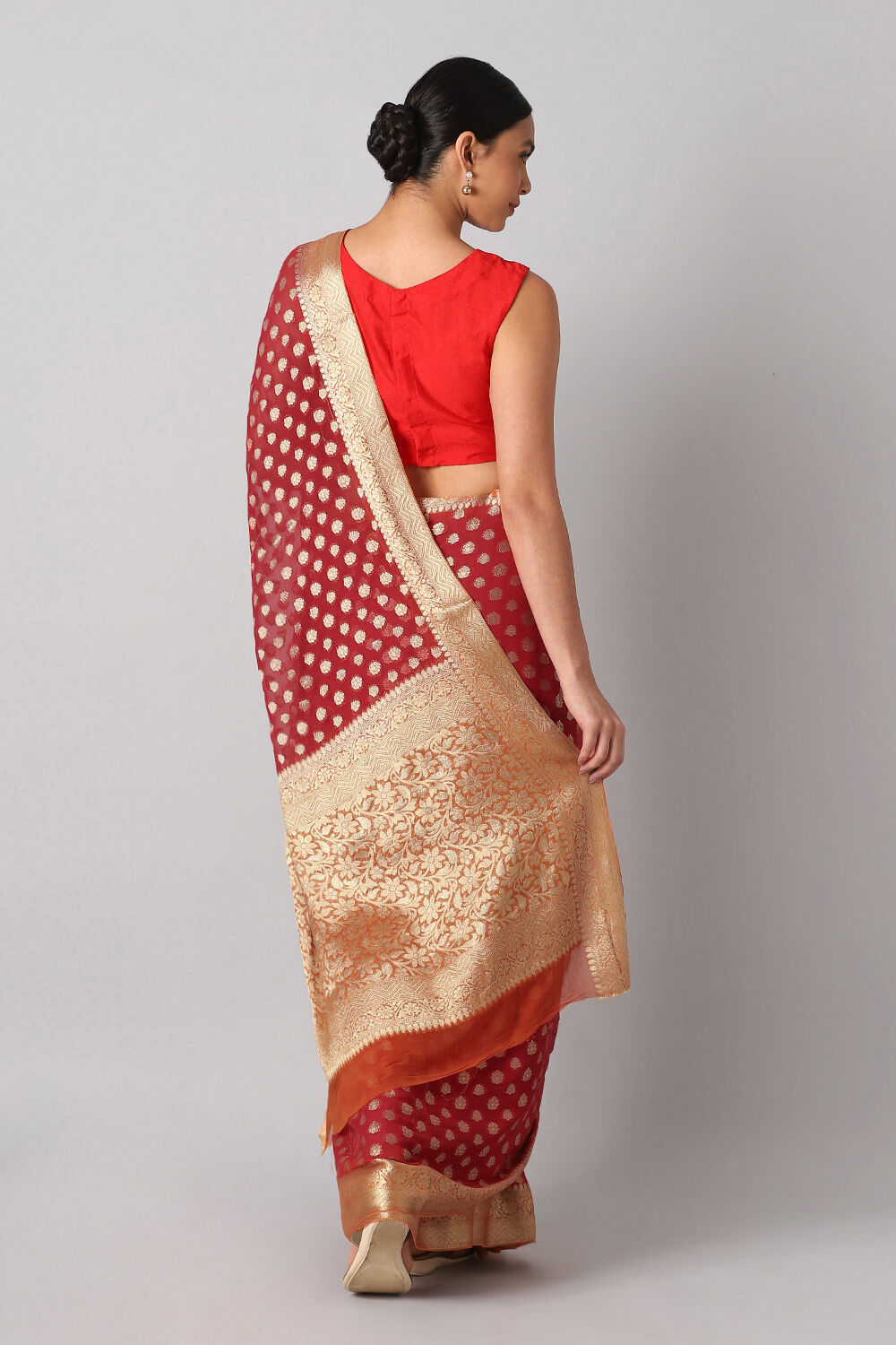 Red Viscose Pure Georgette Banarasi Saree image number null
