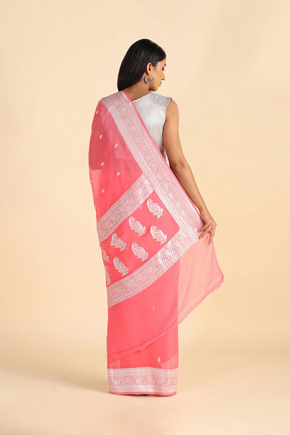 Light Orange Handwoven Banarasi Pure Georgette Saree image number null