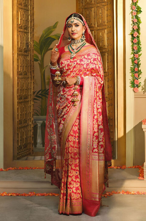 Red Pure Silk Kadwa Banarasi Saree