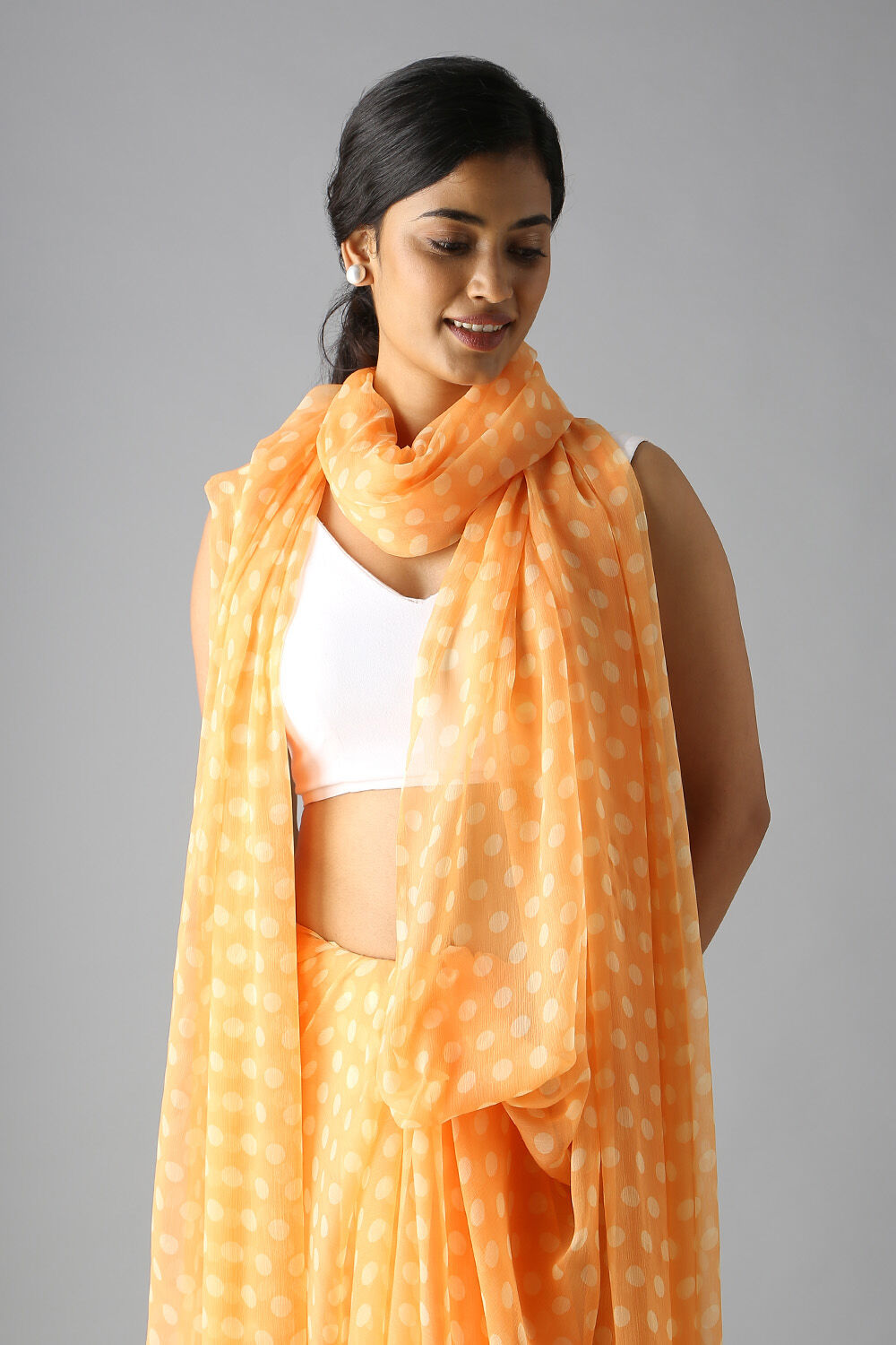 Light Orange Viscose Chiffon Digital Printed Saree image number null