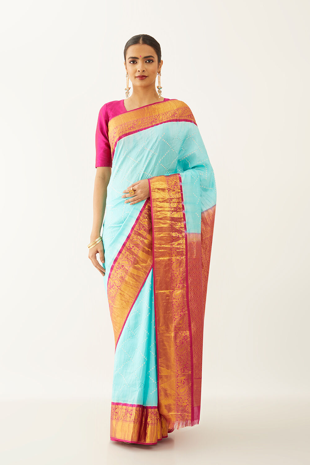Light Blue Pure Silk Bandhani Saree image number null