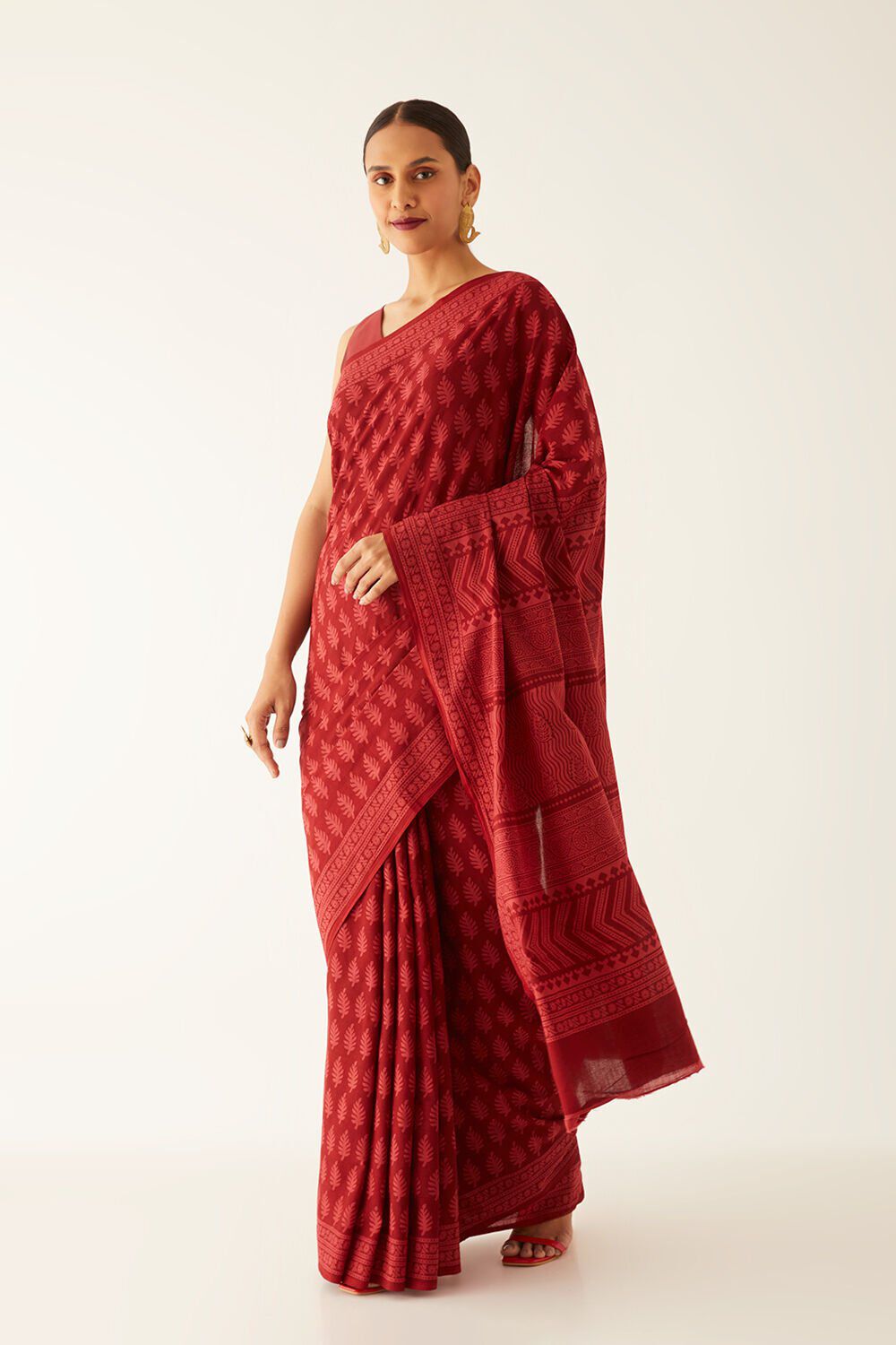 Red Pure Cotton Bagh Printed Saree image number null