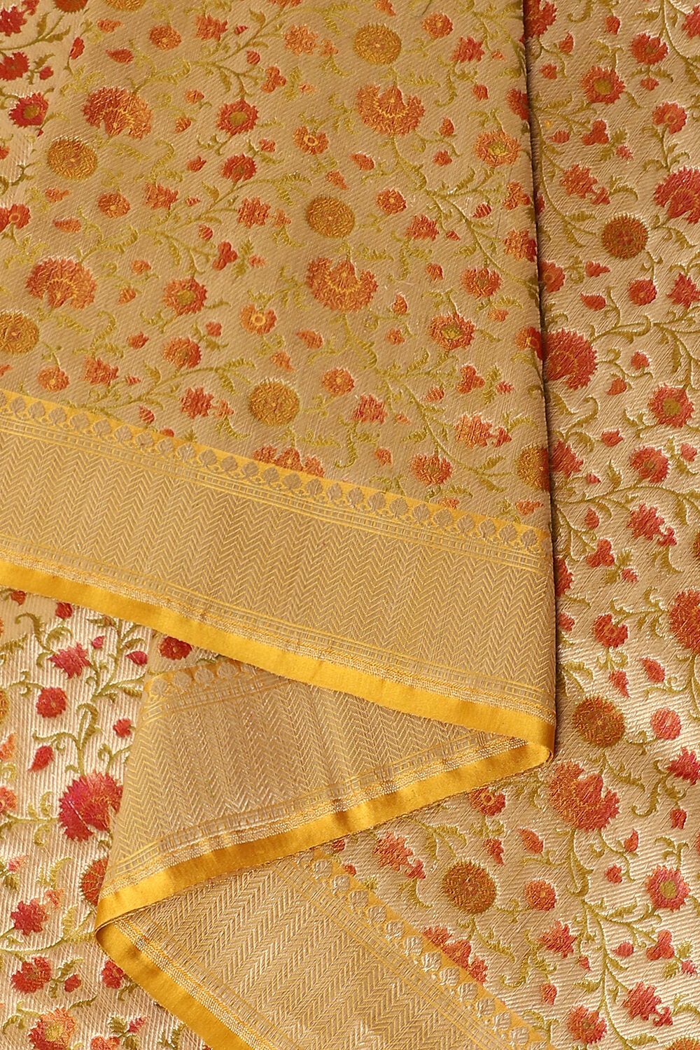 Yellow Pure Silk Banarasi Tanchoi Saree image number null