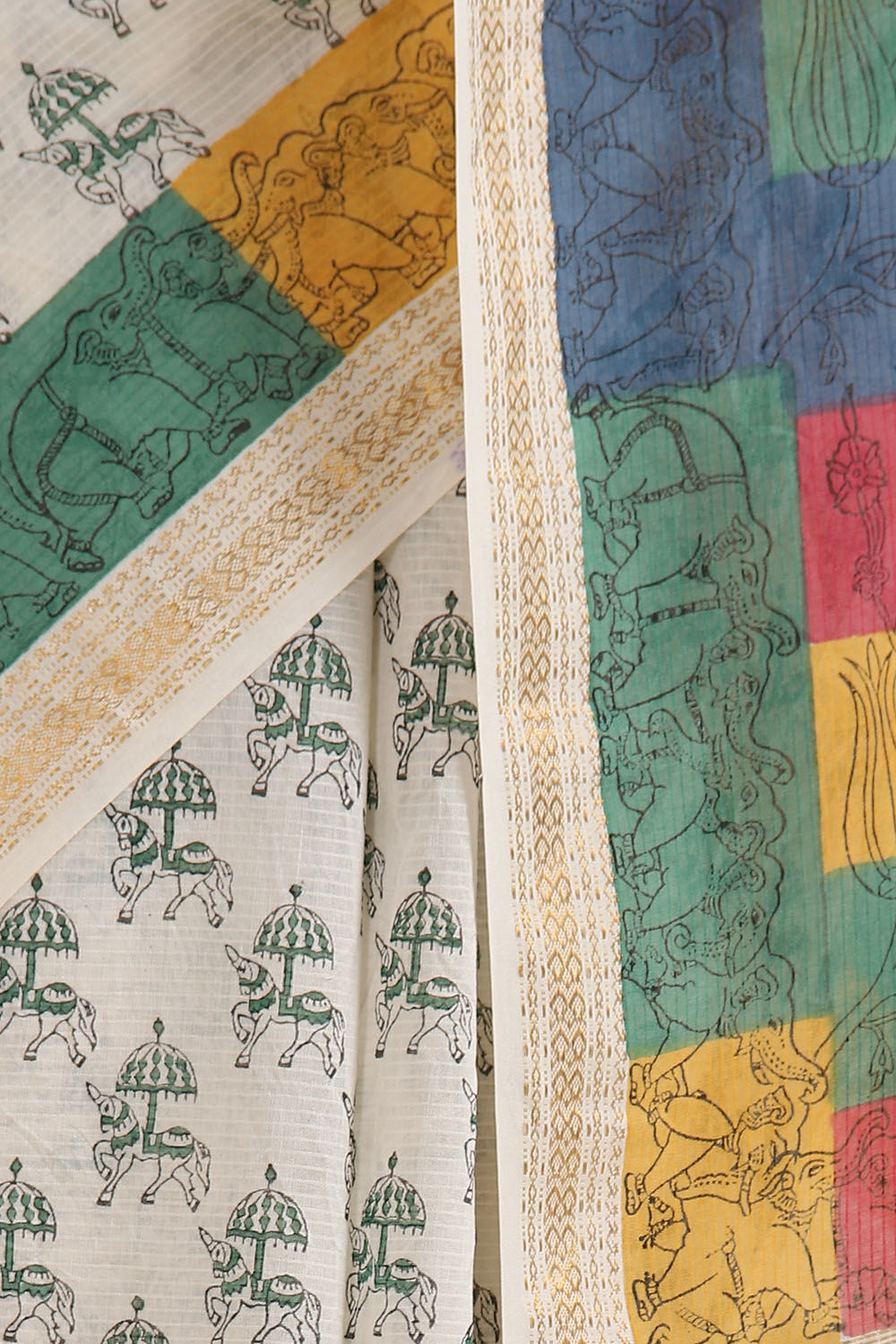 Off White Pure Silk Cotton Sanganeri Printed Saree image number null