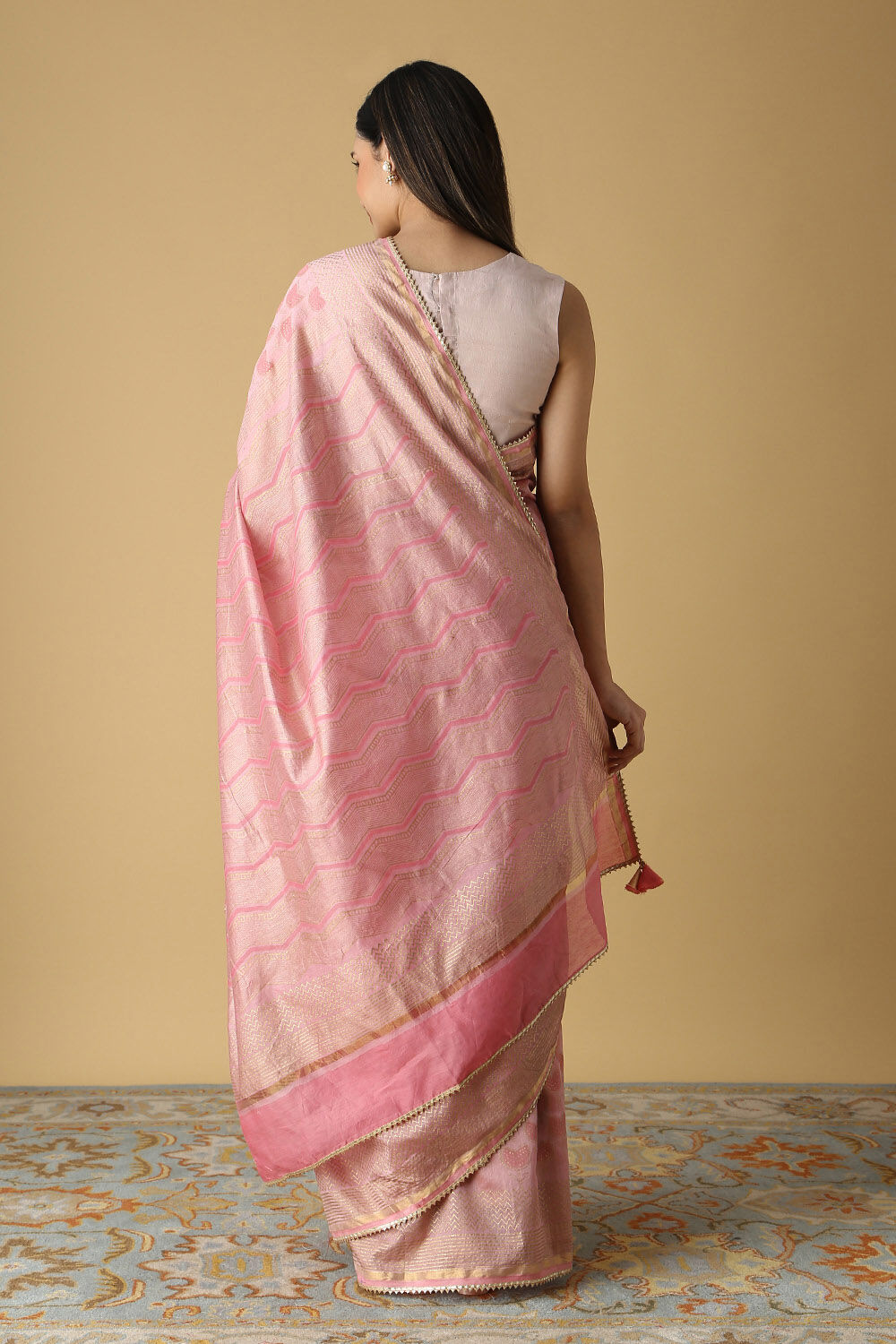Pink Pure Silk Cotton Hand Printed Saree image number null