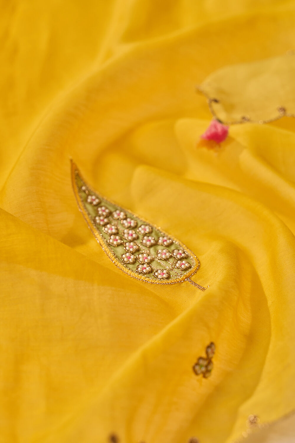 Yellow Pure Silk Cotton Embroidered Saree image number null